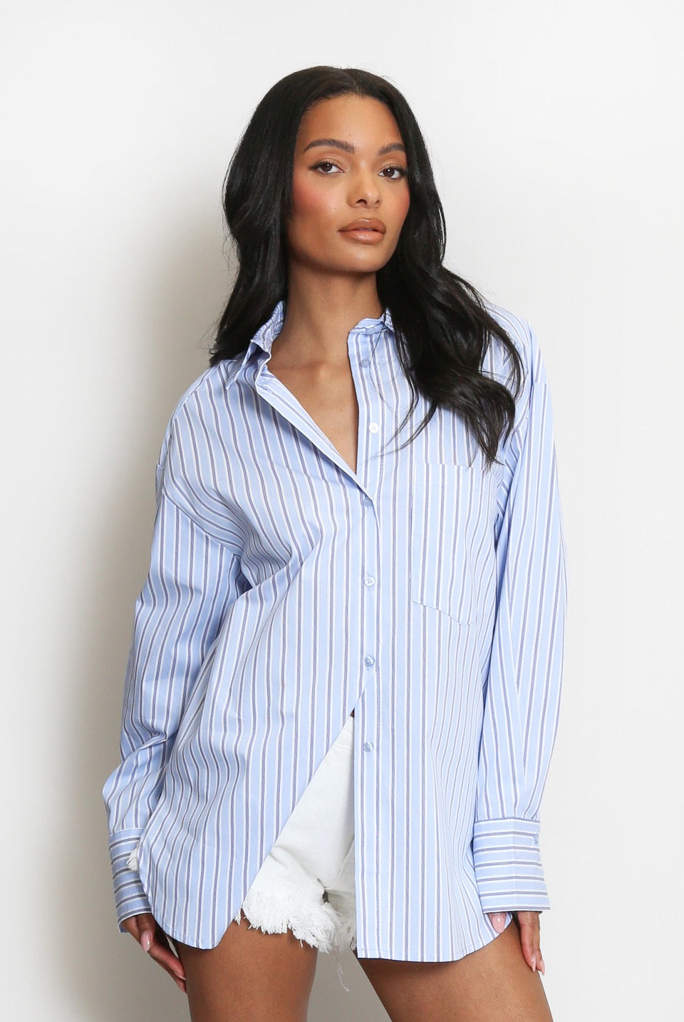 Contrast Stripe Shirt Blue
