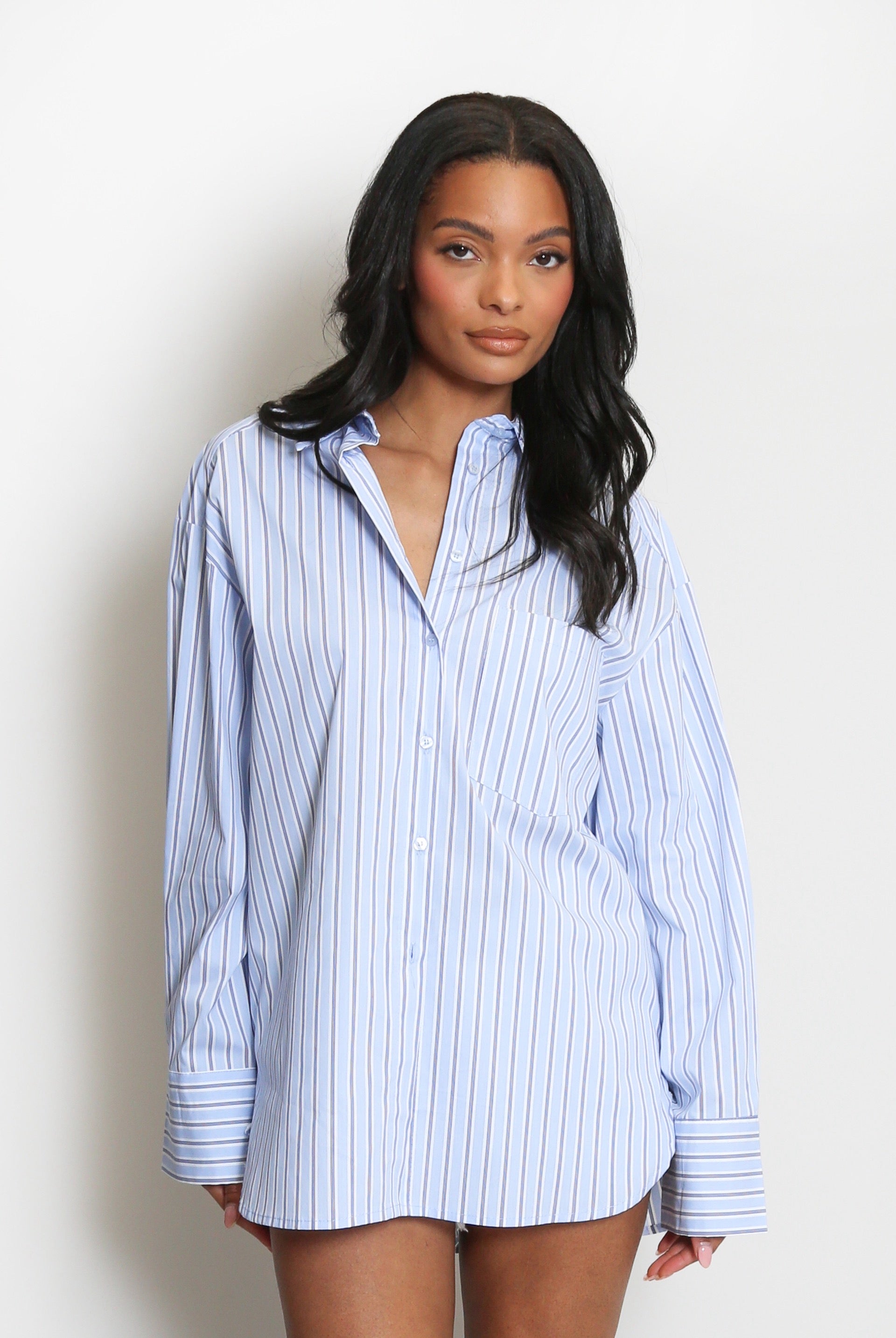 Contrast Stripe Shirt Blue