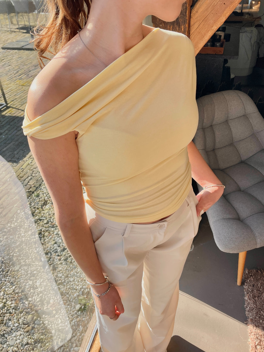 Yellow Twist Schoulder Top