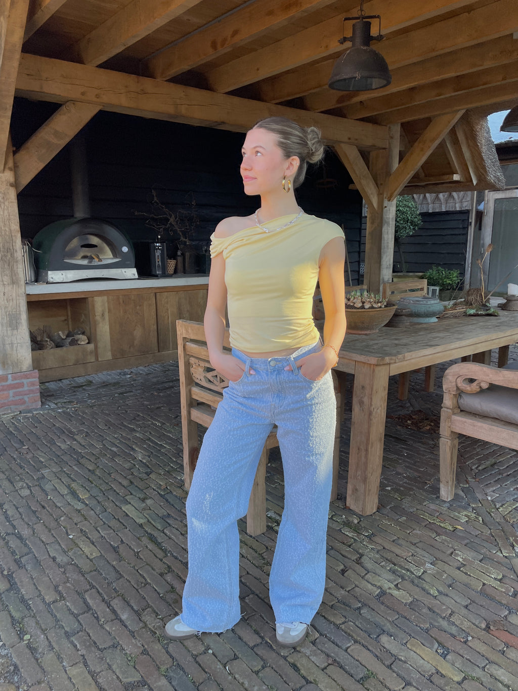 Yellow Twist Schoulder Top